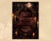 Victorian Gothic Invitation Template, Dark Elegant Party Invite, Red Roses and Candlelight Soiree