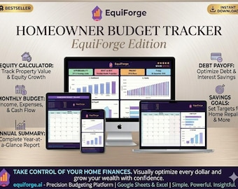 EquiForge™ Homeowner Budget Tracker | Google Sheets Monthly Budget | Debt Payoff Planner | Equity & Net Worth