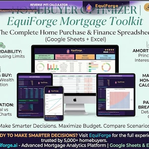 EquiForge™ Homebuyer Optimizer | Mortgage Calculator Spreadsheet | Rent vs Buy | Closing Costs | Excel Template