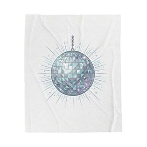 May include: A disco ball illustration with a chain, radiating light bursts, and a geometric pattern. The ball is a mix of blue, purple, and silver tones, set against a white background. This design is perfect for a party or music-themed product.