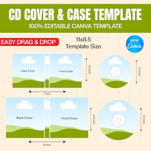 Editable CD Cover Case Template, Canva Music Album Insert Design (Instant Download)