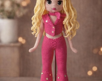 Ręcznie robiona lalka Barbie amigurumi z 3 strojami, kapeluszem kowbojki, zabawką do przebierania, prezentem dla dziewczynki