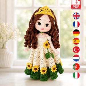 Haakpatroon Zonnebloemprinses Pop: Amigurumi PDF met Video