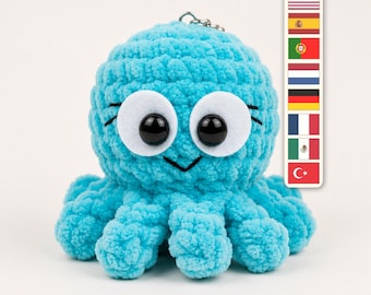 Wzór na szydełkowy brelok z ośmiornicą, miniaturowa zawieszka do torebki, plik PDF do natychmiastowego pobrania