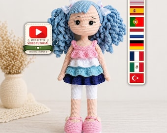 Lalka Candy Girl: Wzór szydełkowy amigurumi z filmem (angielski/hiszpański/niemiecki) (PDF)