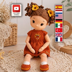 Muñeca Caléndula Amigurumi Patrón Crochet PDF, Tutorial Vídeo, Para Principiantes, Descarga Instantánea