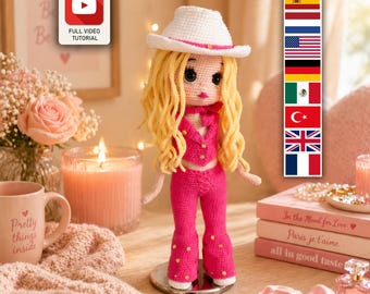 Wzór na szydełkową lalkę Barbie, modną czapkę z rozszerzanymi spodniami, samouczek amigurumi w formacie PDF
