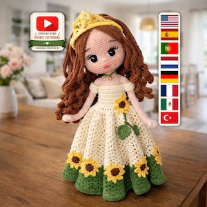 Muñeca Princesa Amigurumi Patrón Crochet PDF, Tutorial Vídeo, Para Principiantes, Descarga Instantánea