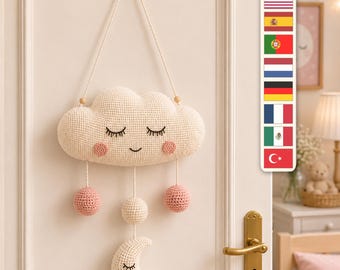 Wzór szydełkowy na księżyc i chmurę, samouczek PDF na dekoracje do pokoju dziecięcego z amigurumi