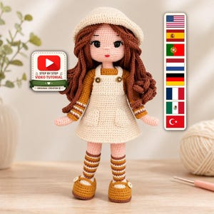 Muñeca Otoño Amigurumi Patrón Crochet PDF, Tutorial Vídeo, Descarga Instantánea, 7 Idiomas