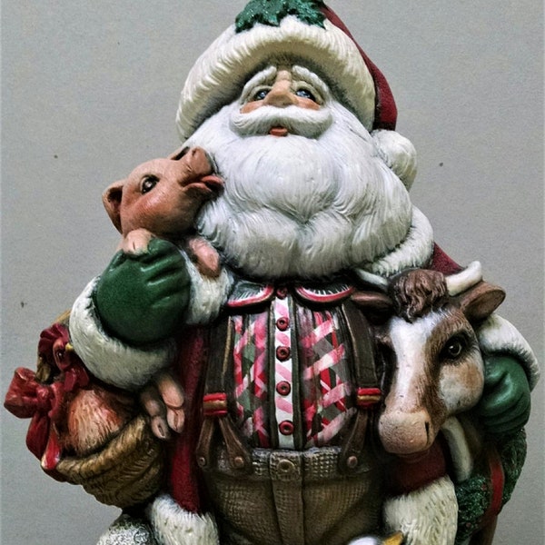 Unpainted Ceramic  Farmer Santa Holding Pig, Chicken, Cow with Goose & Lamb at Feet Unpainted Ceramic Bisque You Paint Your Own U Paint Gare