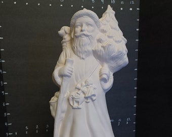 Céramique Biscuit Prête à Peindre – Père Noël Regardant Un Village (sculpté Comme Un Arbre) – Fait Main