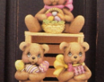 Unpainted Ceramic  Set of 3 Small Bears holding Easter goodies Unpainted Ceramic Bisque Paint Your Own Pottery U Paint Ceramic Bisque