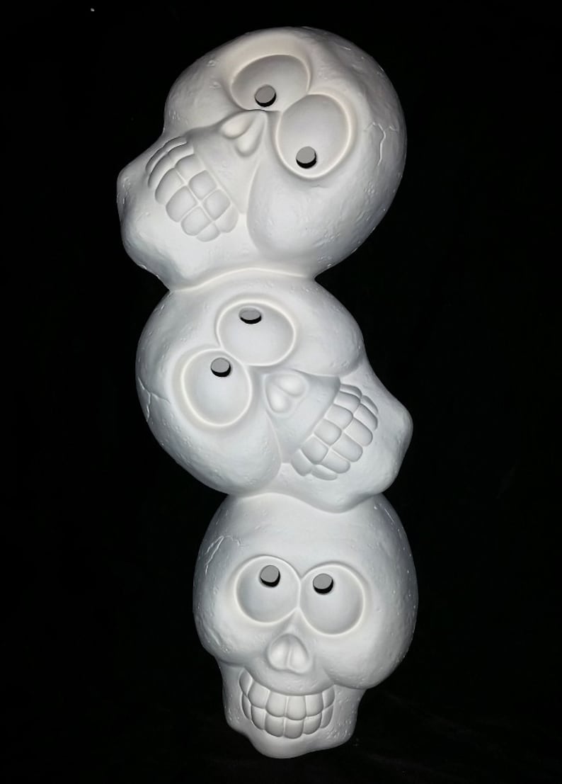 Large LIGHT UP Skull Stack 3 Halloween Skulls Ready to Paint Etsy
