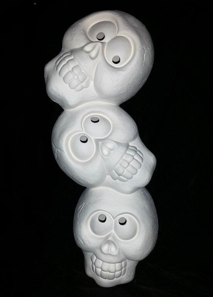 Large LIGHT UP Skull Stack 3 Halloween Skulls Ready to Paint Etsy