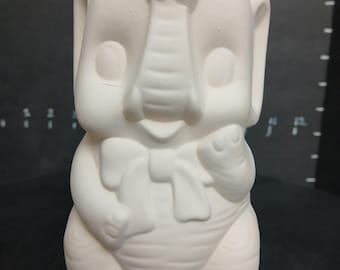 Unpainted Ceramic Adorable Elephant Bank with Trunk Up - DIY Craft Ready to Paint