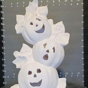 Unpainted Ceramic Halloween Pumpkin Stack with Ghost: Paint Your Own Pottery