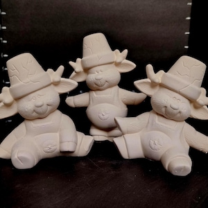 Unpainted Ceramic Bisque Set of 3 Small Reindeer with Crack Pots Reindeer Ready to Paint Your Own Pottery U Paint Ceramic Bisque