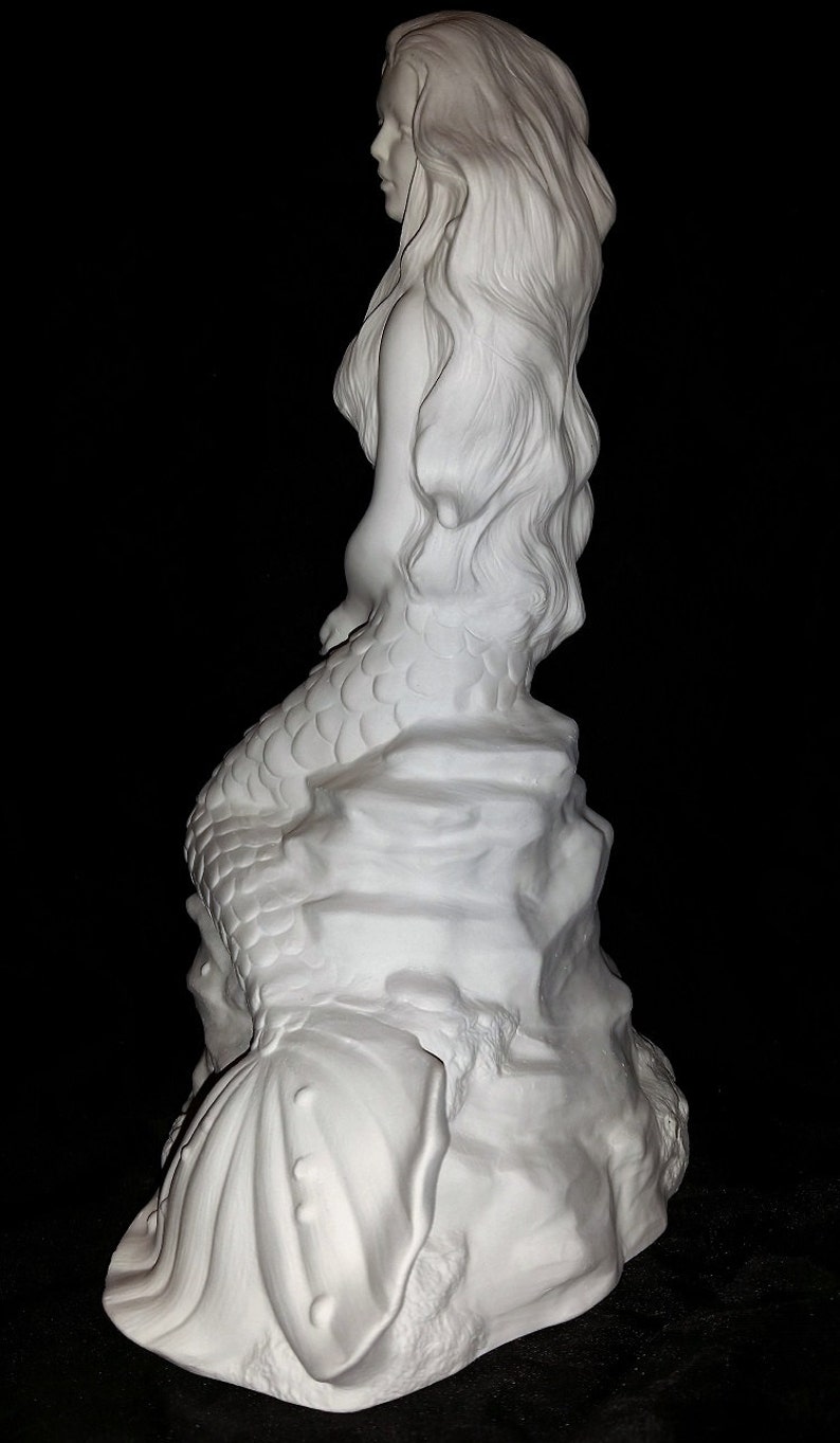 Ready to Paint Large Mermaid Sitting on Rock With Seashell Etsy