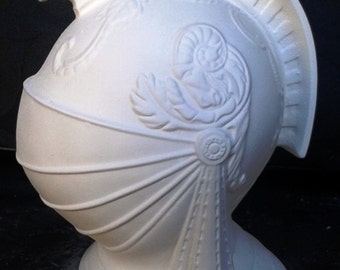 Unpainted Ceramic Medieval Ornate Armor Helmet Visor - Ready to Paint