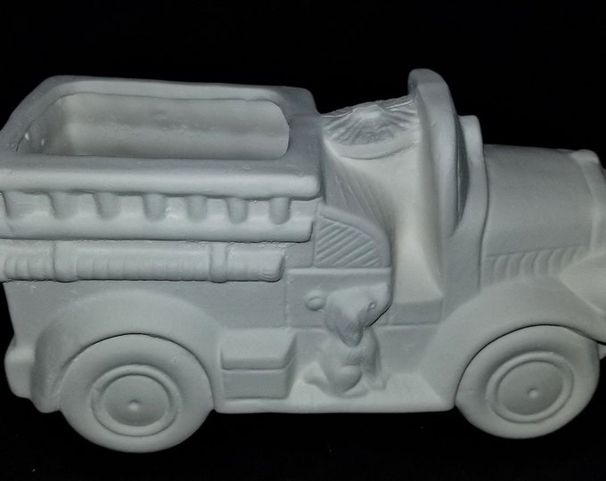 Unpainted Ceramic Bisque Fire Engine Knick Knack Box or Etsy