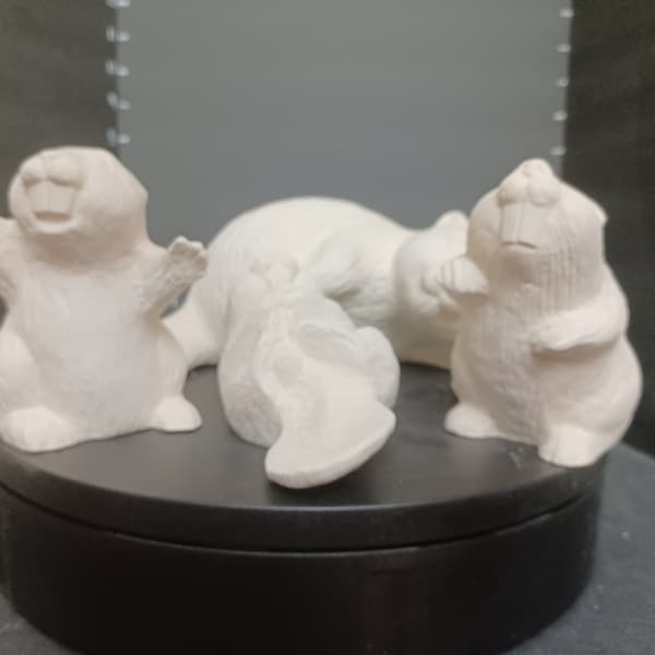 Unpainted Ceramic  Four Adorable Beavers- Choose 1 or all four-Unpainted Ceramic Bisque Paint Your Own Pottery U Paint Ceramic Bisque