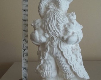 Unpainted Ceramic  Renaissance Santa carrying two teddy bears Unpainted Ceramic Bisque You Paint Your Own Unfinished Gare Santa