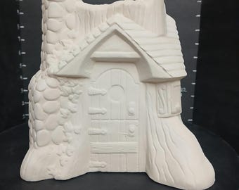 Unpainted Ceramic Bisque Fairy House Stump Fairy Garden - DIY Craft Ready to Paint