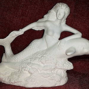 Unpainted Ceramic Large Mermaid Riding a Dolphin You Paint Your Own Pottery U Paint Ceramic Bisque Unpainted Ceramic