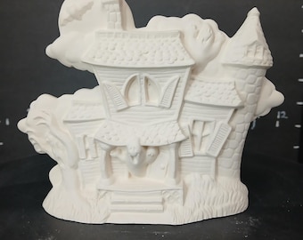 Unpainted Ceramic Small Spooky Halloween Haunted House Ready to Paint
