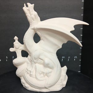 Unpainted Ceramic  War Lord Dragon Holding a Sword - Game of Thrones Dragon Unpainted Ceramic Bisque Paint Your Own Pottery U Paint Ceramic