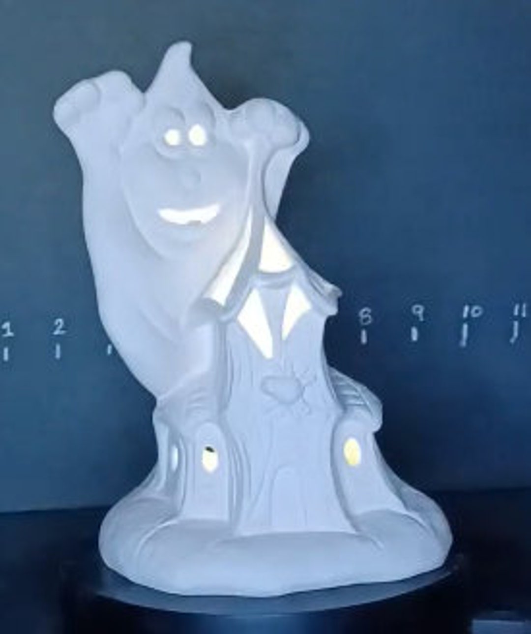 Unpainted Ceramic Bisque Halloween Spider House With Ghost LIGHTS UP