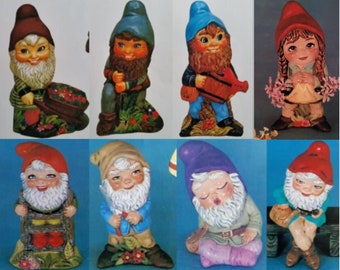 Unpainted Ceramic Bisque Set of 8 Gnomes - Fairy Garden Set of Dwarves - DIY Ready to Paint You Paint Your Own U Paint Ceramic Bisque