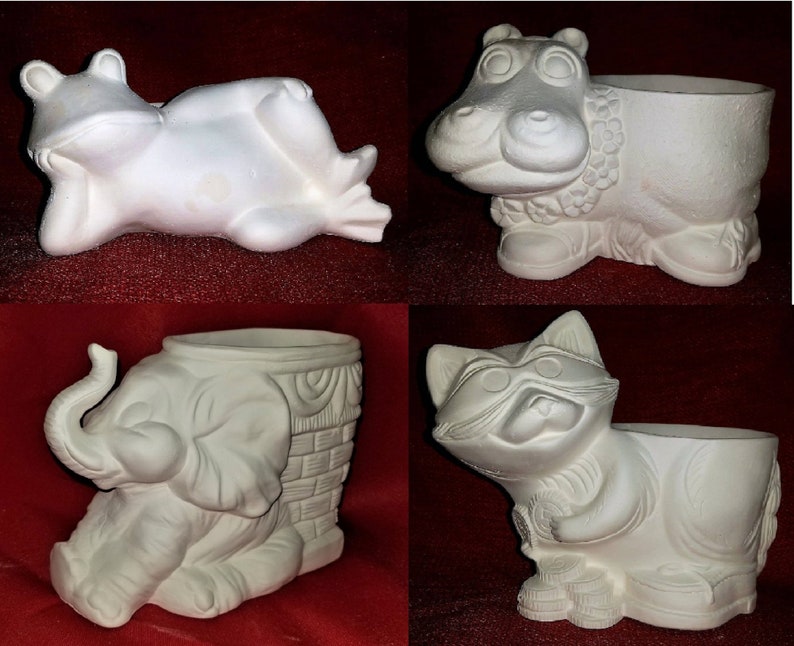 Unpainted Ceramic Bisque Animal Planters CHOICE Frog Hippo Etsy