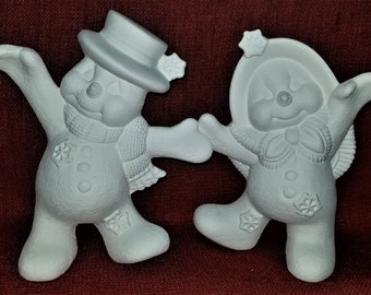 Unpainted Ceramic Bisque Snowman Couple: DIY Holiday Decor Ready to Paint