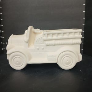 Unpainted Ceramic Fire Engine Knick Knack Box planter- DIY Craft Ready to Paint