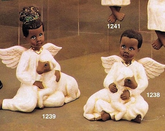 Unpainted Ceramic Bisque African American Boy & Girl Angels Ready to Paint PAIR of Black Angels Paint Your Own U Paint Ceramic Bisque
