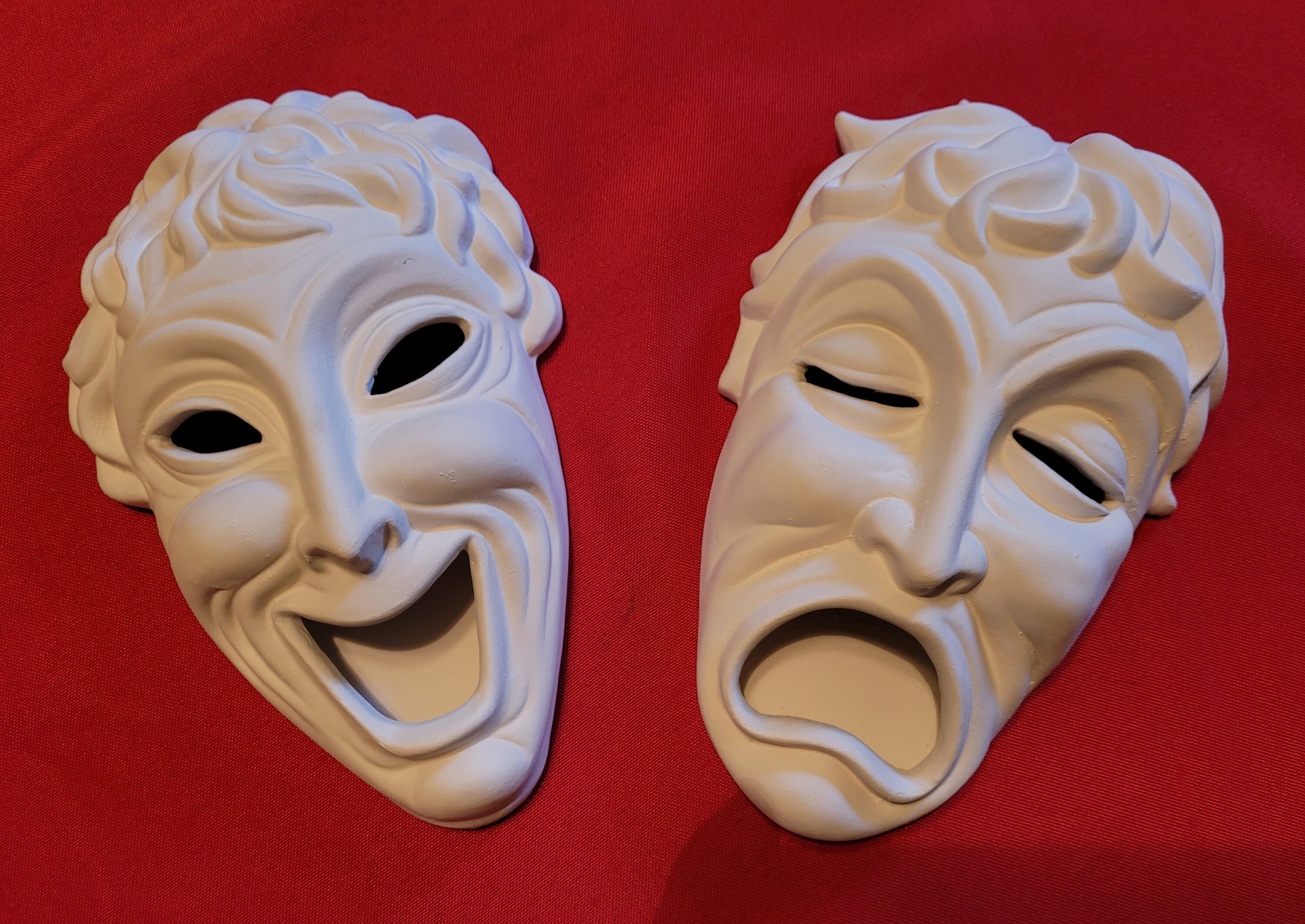 Unpainted Ceramic Bisque Comedy Tragedy Masks Ready to Paint Etsy