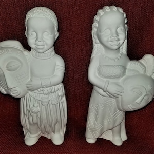 Unpainted Ceramic Bisque African American Boy & Girl Ready to Paint PAIR OR EACH Tribal Black Children Paint Your Own U Paint Ceramic Bisque