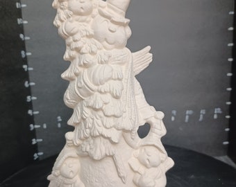 Unpainted Ceramic Bisque Snowman with snowkids and tree Unpainted Ceramic  Unfinished Ceramic Bisque You Paint Your Own