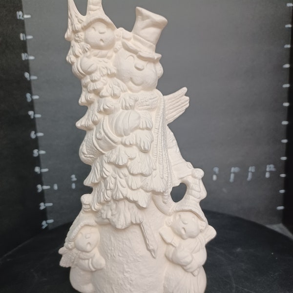 Unpainted Ceramic Bisque Snowman with snowkids and tree Unpainted Ceramic  Unfinished Ceramic Bisque You Paint Your Own