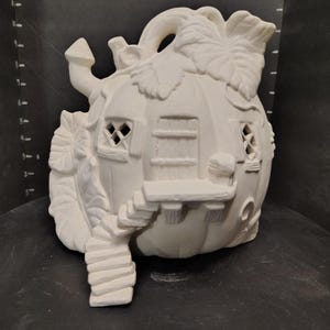Unpainted Ceramic Pumpkin Fairy House plain or lit -DIY Craft Ready to Paint