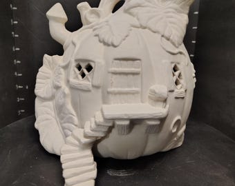Unpainted Ceramic Pumpkin Fairy House plain or lit -DIY Craft Ready to Paint