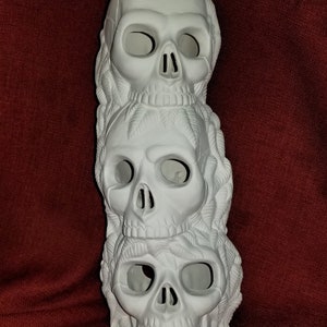 Unpainted Ceramic Bisque Skull Stack Large LIGHT UP 3 Halloween Skulls Unpainted Ceramic  Your Own Pottery U Paint Ceramic Bisque