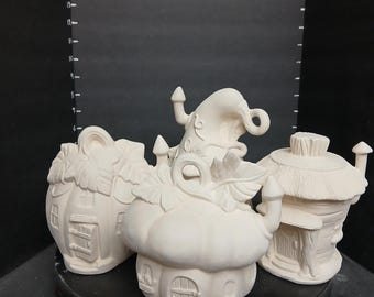 Unpainted Ceramic Fairy Garden House - DIY Craft Ready to Paint