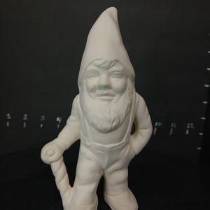 Unpainted Ceramic Bisque Gnome with walking stick - Fairy Garden Dwarf - DIY Unpainted Ceramic  You Paint Your Own U Paint Ceramic Bisque