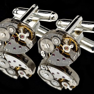 Watch Movement Cufflinks with Rubies silver plated Clock Cufflinks Watch Cufflinks Steam Punk Cufflinks mens jewellery gift jewelry groom