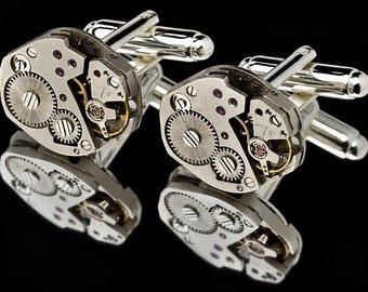 Breguet SWISS MADE HQ Pure Silver 925 or Gold Steampunk Elliptical Cufflinks 18mm x 15mm Ruby Jeweled Mens Jewelry Cuff Links Weddings