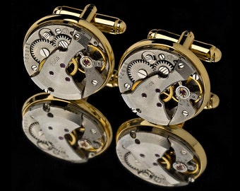 Watch Movement Cufflinks / Steampunk Cufflinks / Watch Cufflinks/ Sterling Silver Cufflinks or Gold Cufflinks/ Groomsmen Gifts/ 925 Jewelry