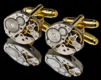 Fatio SWISS MADE HQ Pure Silver 925 or Gold Steampunk Elliptical Cufflinks 18mm x 15mm Ruby Jeweled Mens Jewelry Cuff Links Weddings